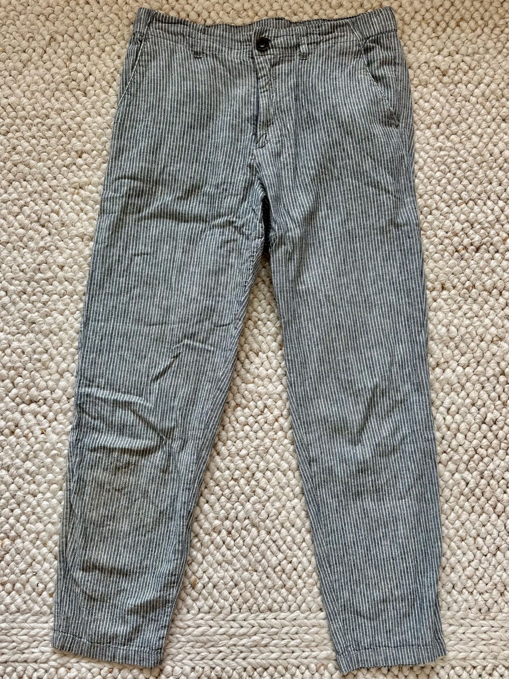 Uniqlo Women’s Grey Pinstripe Chinos in Linen/Cotton Blend